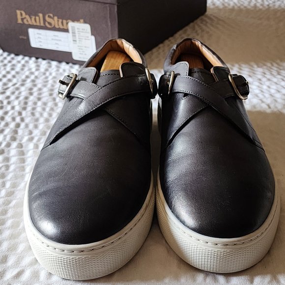 PAUL STUART 'PAULO' Gray Leather CrissCross Monkstrap Sneaker 9.5 D US *MINT* - Picture 4 of 10